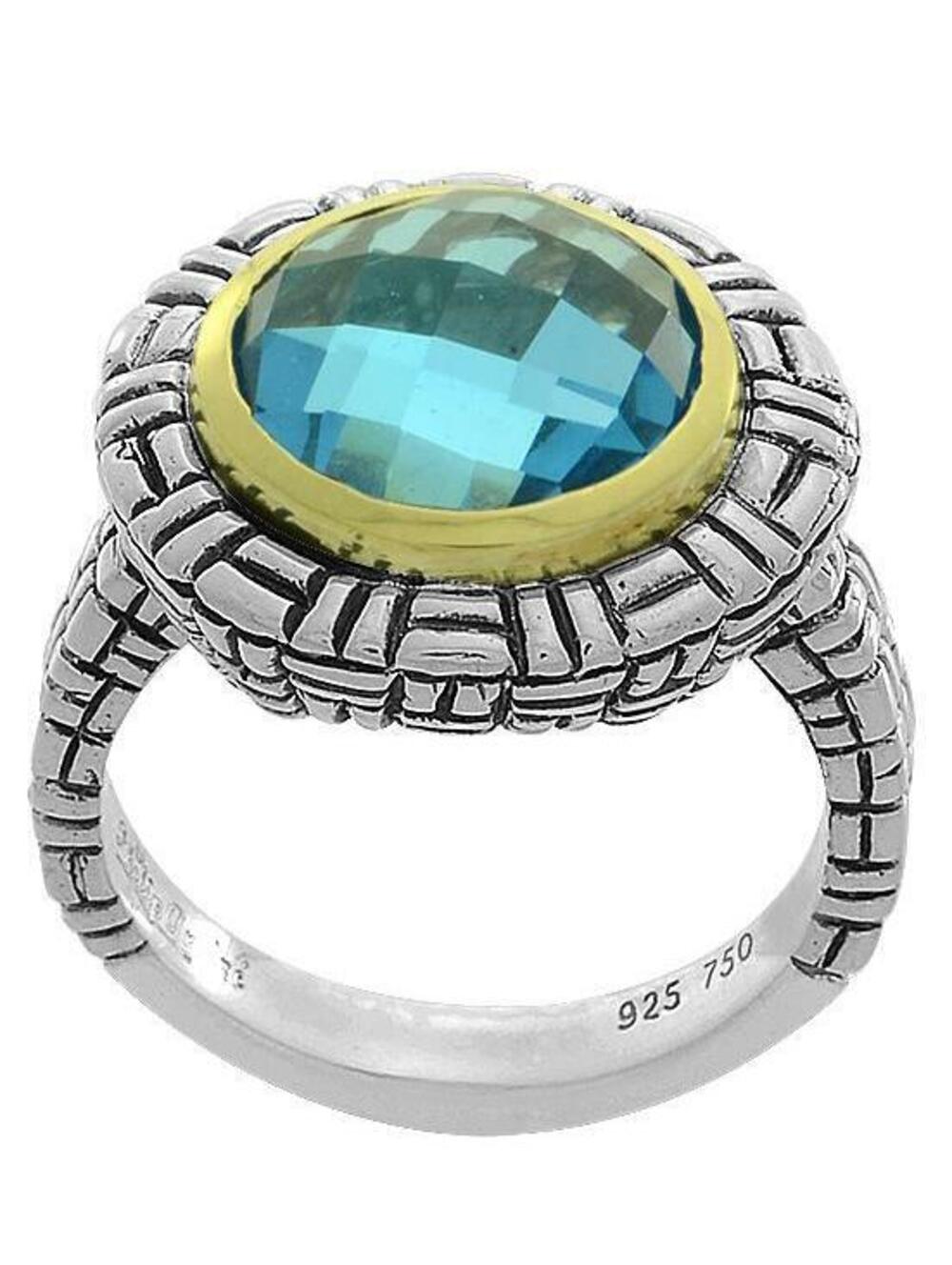 Philip Andre 18k Gold & Sterling Silver 11.5mm Blue Topaz designer ring size 7